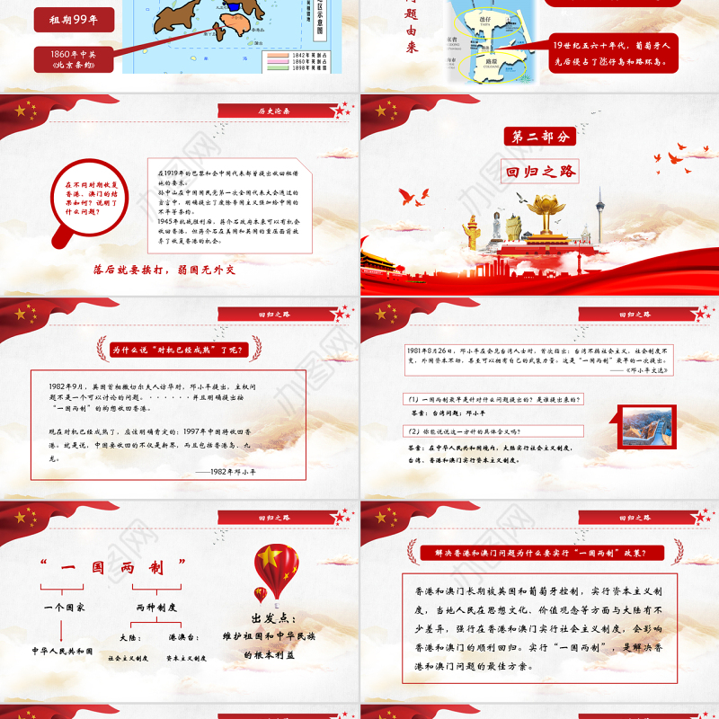 原创党政党课解读香港和澳门回归祖国PPT模板-版权可商用