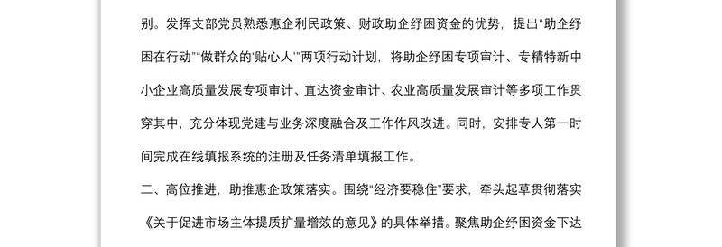 审计局党支部“为民惠企争模范”行动工作汇报材料