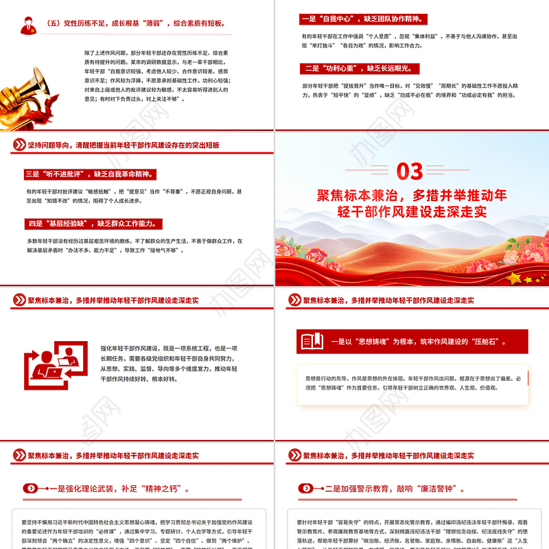 红色简洁强化年轻干部作风建设培养过硬合格接班人PPT微党课