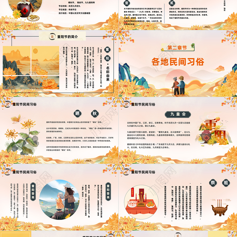 2023传统节日重阳节PPT中国风中国传统节日重阳节介绍课件模板下载
