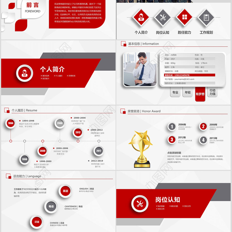 原创稳重大气微立体岗位竞聘PPT模板-版权可商用