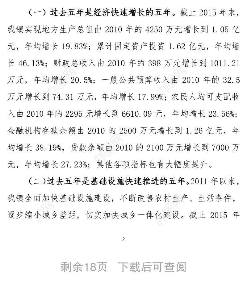乡镇2016年党代会党委工作报告(五年版)