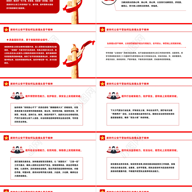 弘扬埋头苦干精神PPT大气精美新时代公安干警专题学习微党课