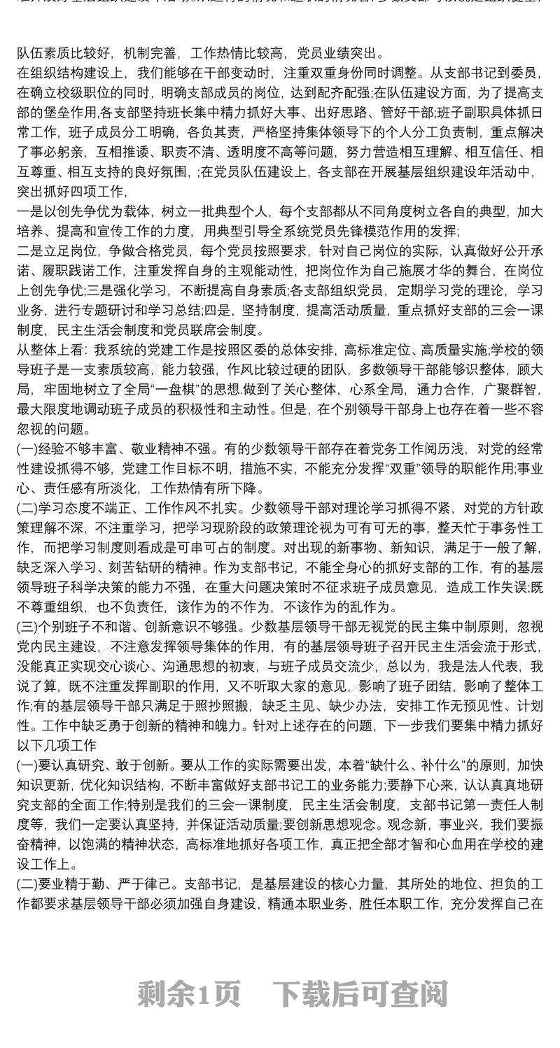 基层党建述职报告点评