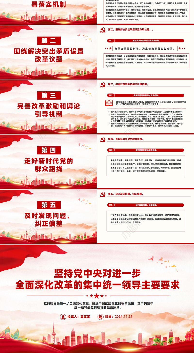 2024坚持党中央对进一步全面深化改革的集中统一领导主要要求PPT下载