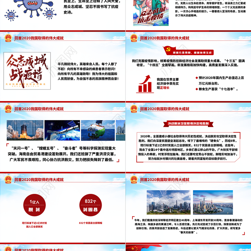 2021蓝色大气新年贺词解读金句学习党课党建PPT