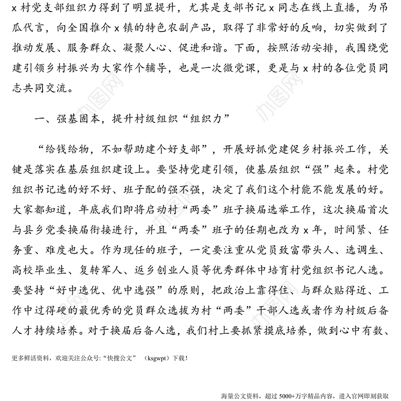 乡村振兴主题党日活动党课讲稿