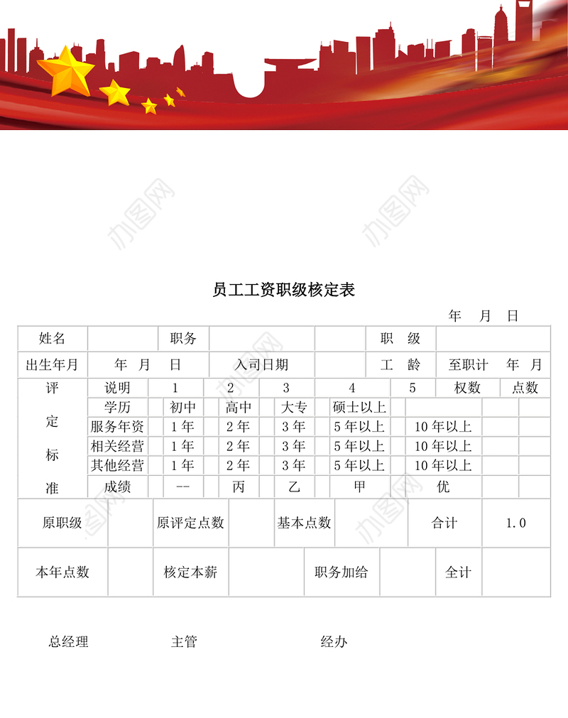 员工工资职级核定表