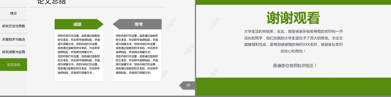 绿色清新实用毕业论文答辩PPT模板