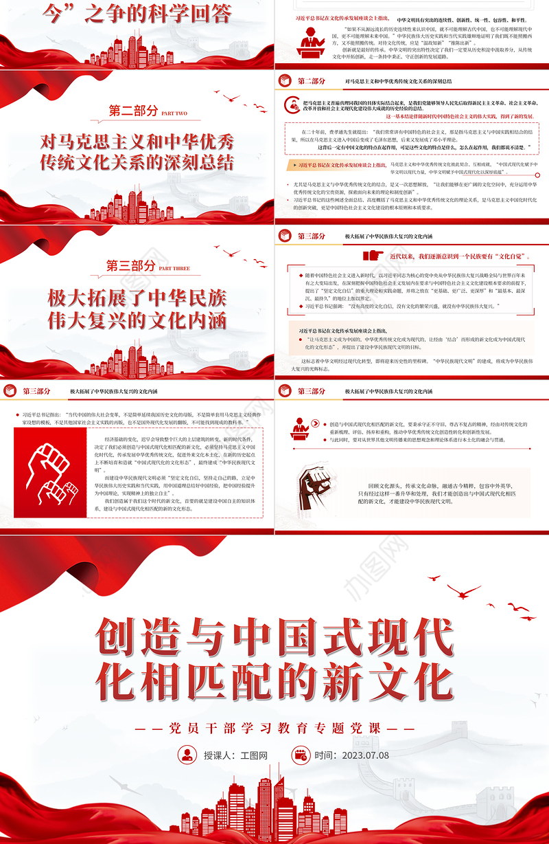 2023创造与中国式现代化相匹配的新文化PPT大气精美风党员干部学习教育专题党课课件