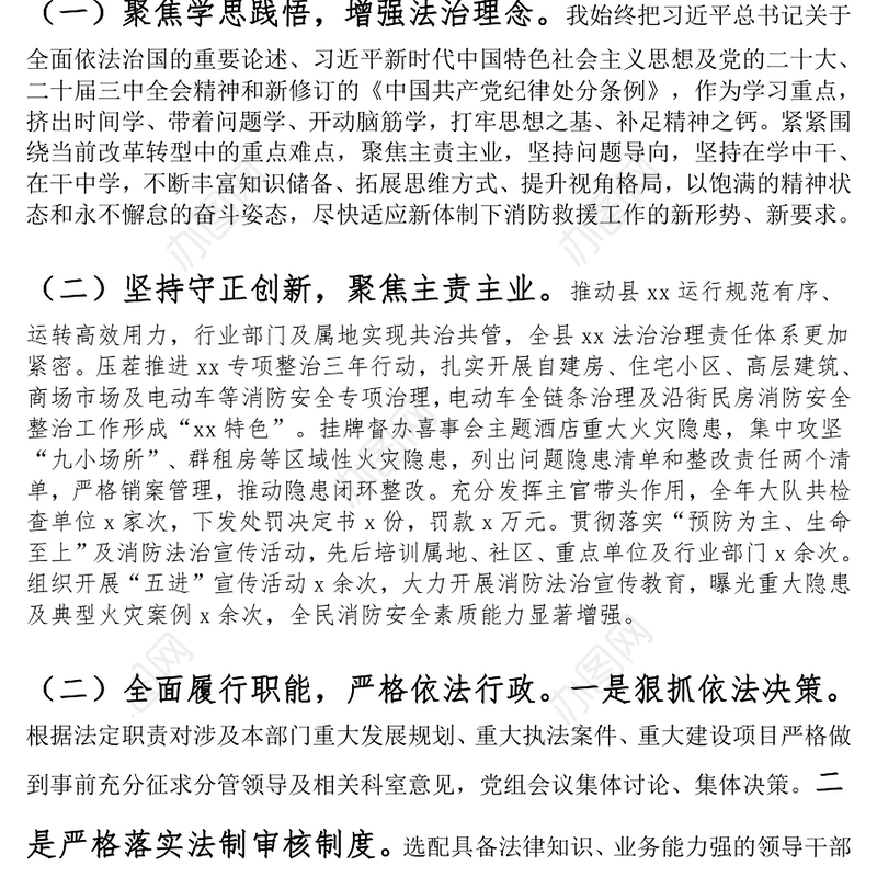 2024年主要负责人个人述法报告范文