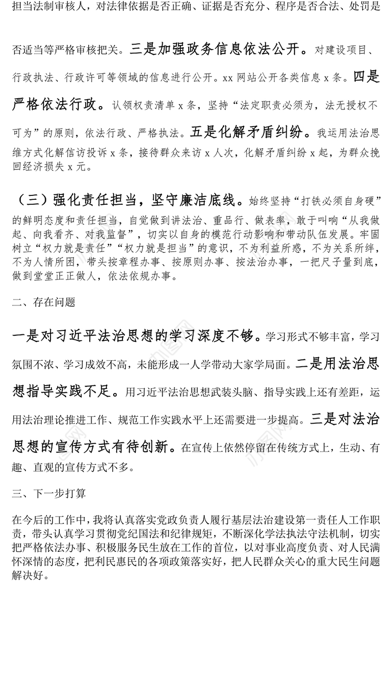 2024年主要负责人个人述法报告范文