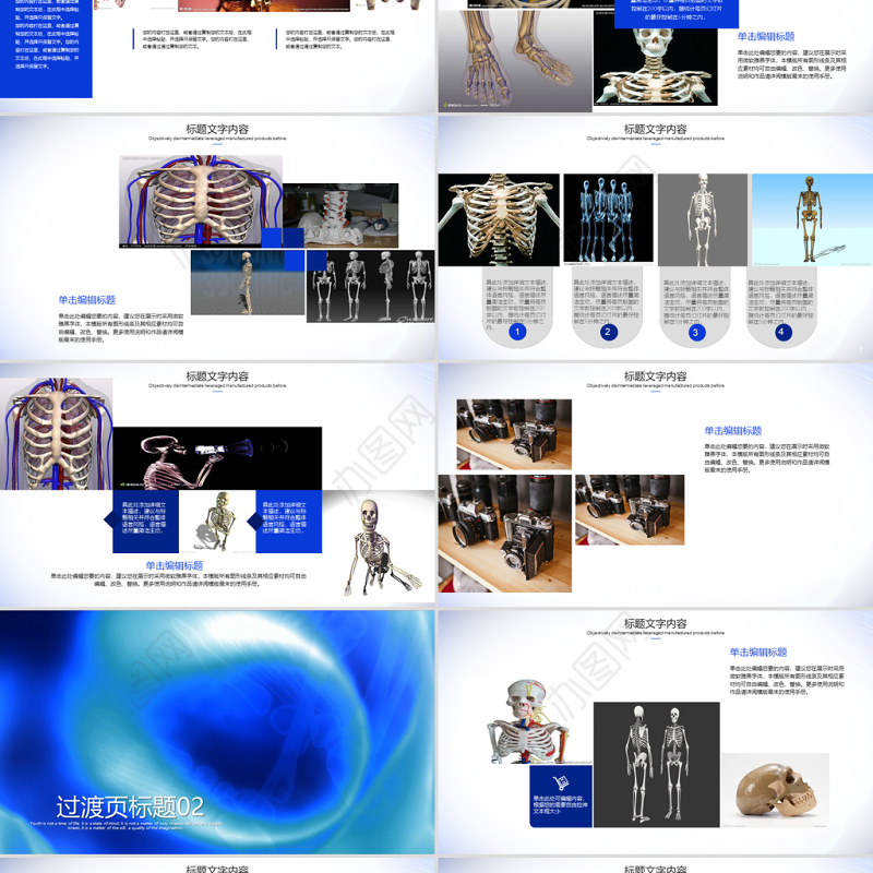 开场视频片头骨胳影像ppt动画模板