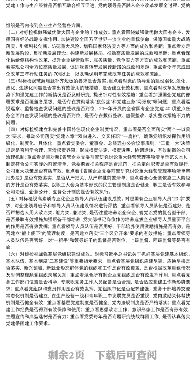 公司贯彻落实国有企业党建工作情况“回头看”方案范文