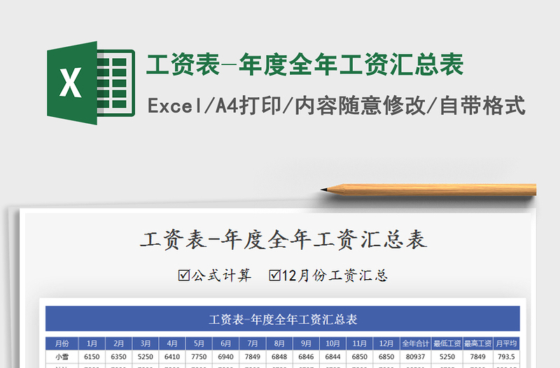 2021年工资表-年度全年工资汇总表