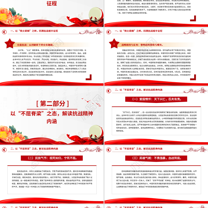 红色精美纪念中国人民抗日战争暨世界反法西斯战争胜利80周年思政课PPT党课