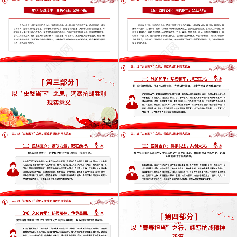 红色精美纪念中国人民抗日战争暨世界反法西斯战争胜利80周年思政课PPT党课
