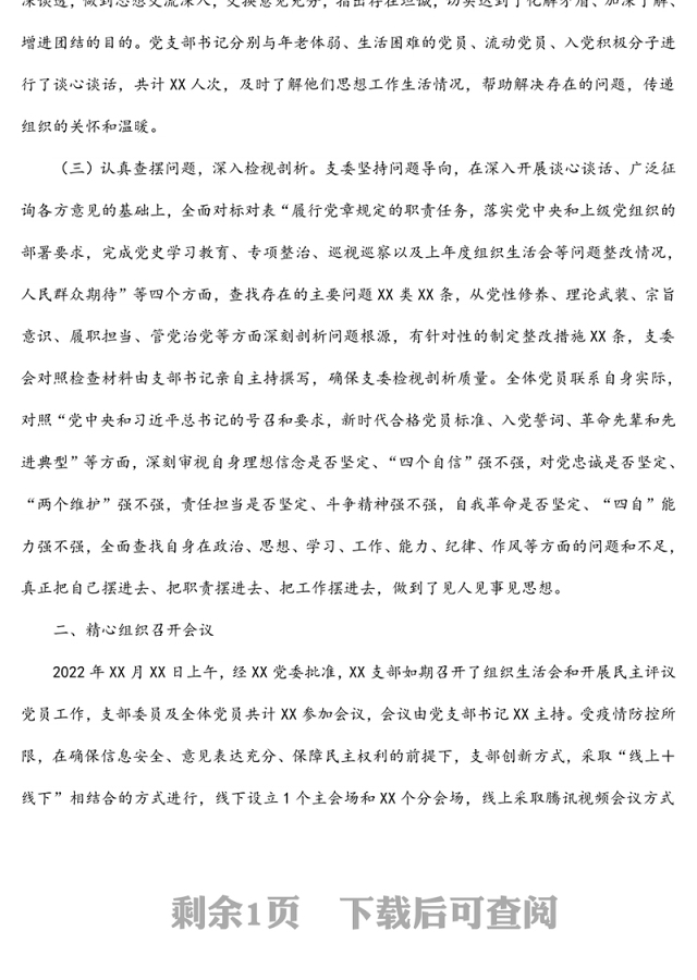 党支部2021年度组织生活会和民主评议党员情况报告