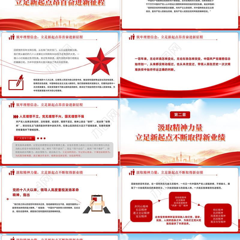 2022筑牢信念鼓足精气神激扬青春建功新时代PPT红色党政风喜迎二十代永远跟党走主题党课课件模板