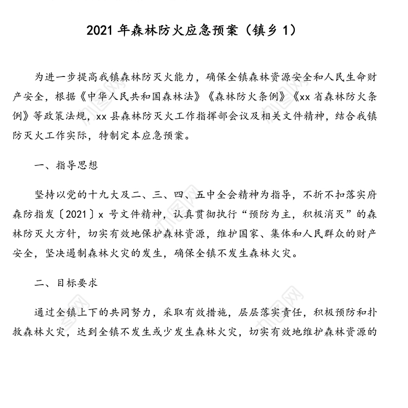2021年森林防火应急预案汇编（6篇）（镇乡、街道）