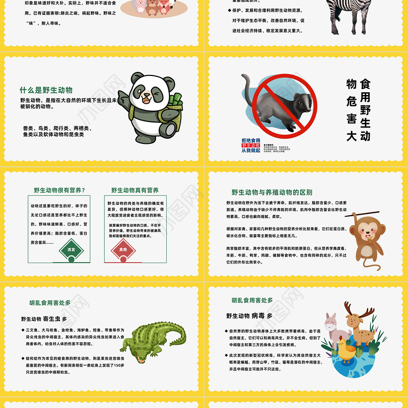 2022世界动物日PPT卡通插画风中小学生拒食野生动物主题班会课件模板下载