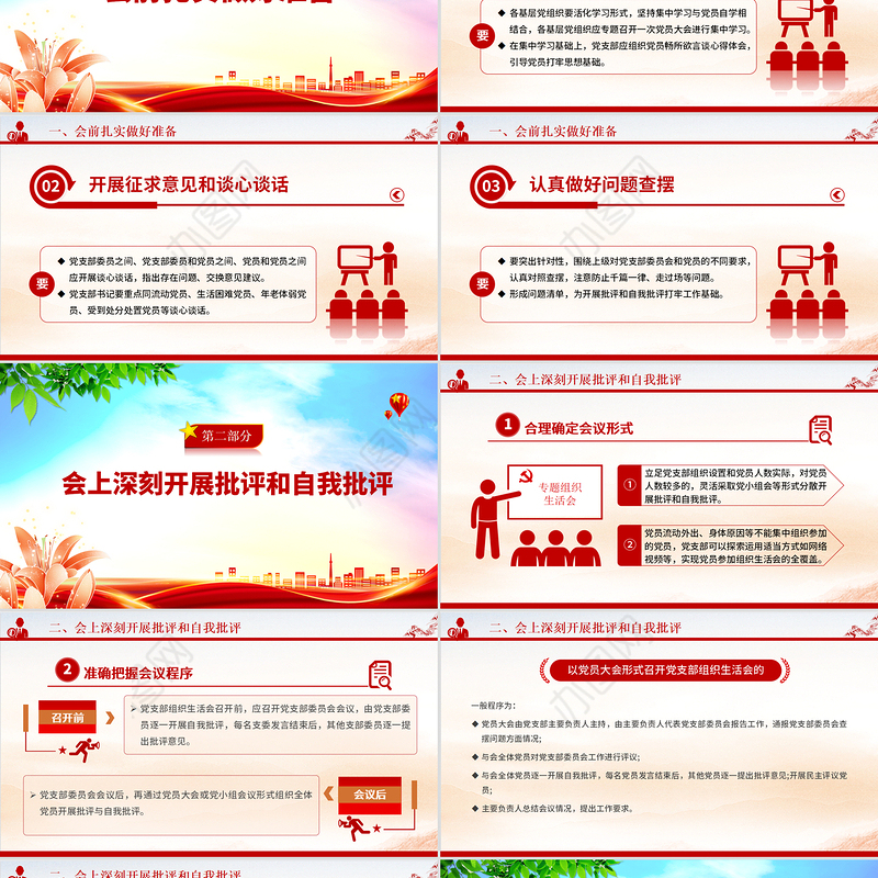 2023如何召开专题组织生活会PPT简洁党政风基层党组织党支部组织生活会模板