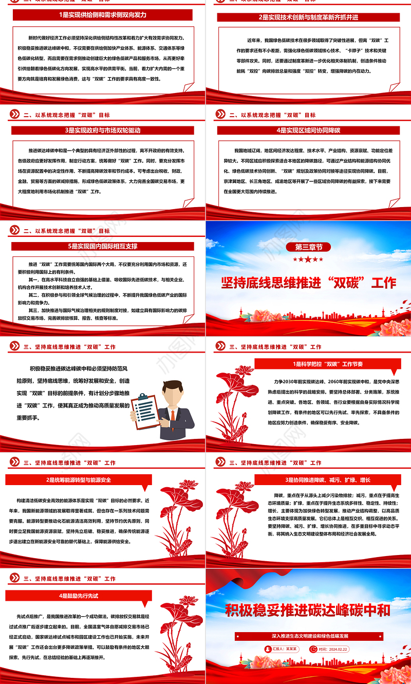 积极稳妥推进双碳工作ppt大气精美深入推进生态文明建设和绿色低碳发展专题课件