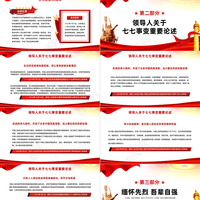 2023七七事变抗战86周年纪念日PPT红色党政风纪念七七事变铭记历史弘扬红色精神主题班会课件模板下载