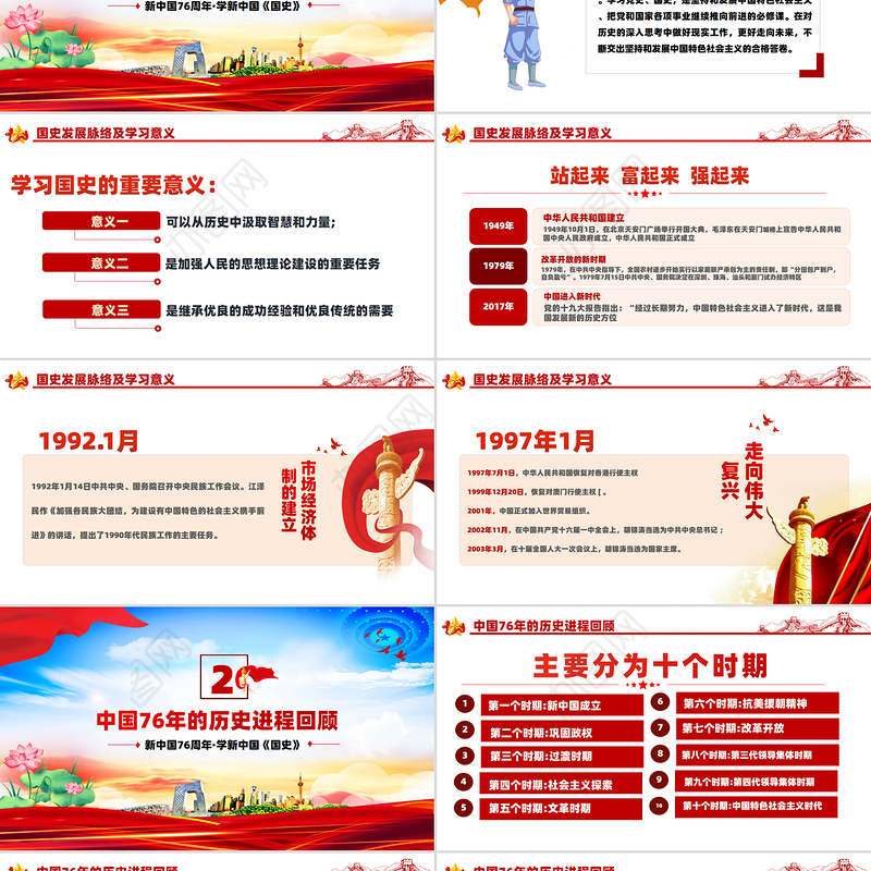 礼赞新中国奋进新时代PPT红色大气新中国成立76周年国庆节党课课件