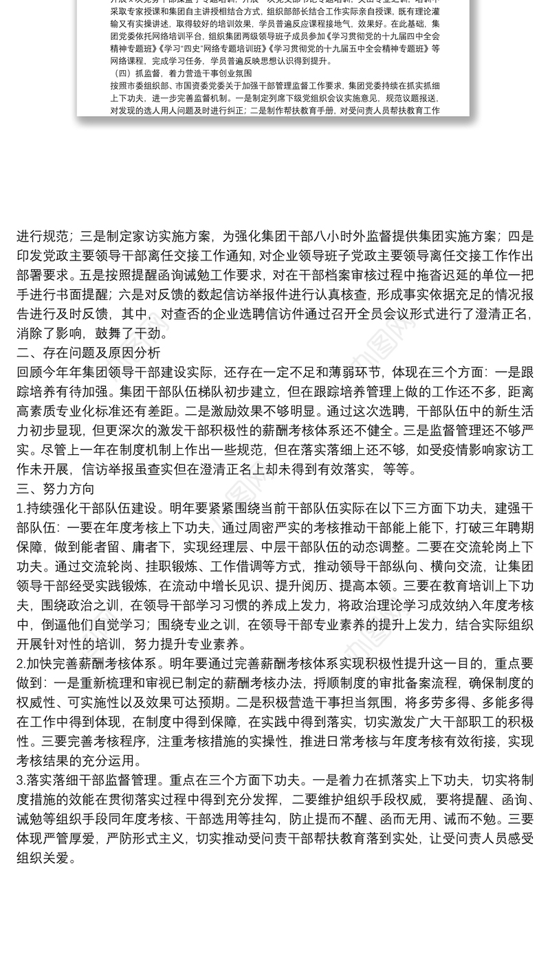 集团年度领导干部队伍建设工作总结