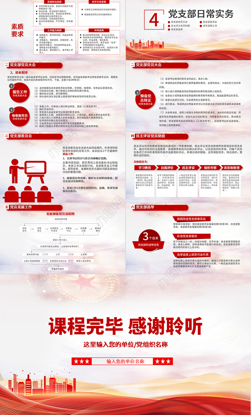 党务知识培训PPT红色简洁风党的基本知识基层党支部党务工作流程培训课件模板