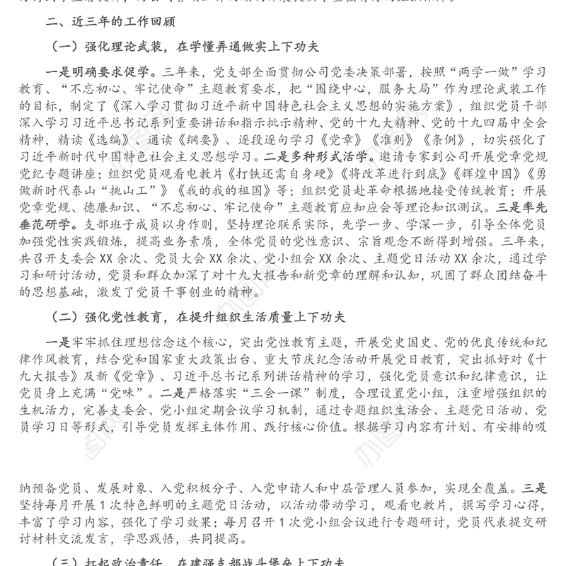 公司党支部委员会工作报告