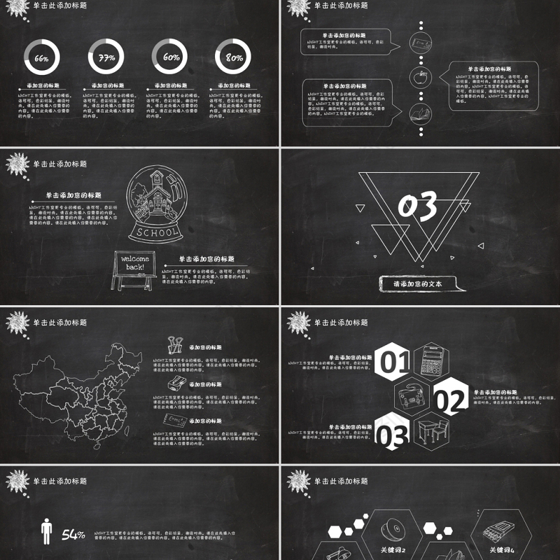 黑板背景粉笔手绘创意简约风论文答辩学习总结ppt模板