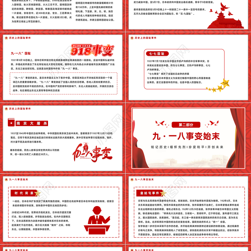 2023铭记历史勿忘国耻九一八事变PPT红色党政风吾辈自强圆梦中华勿忘九一八课件模板
