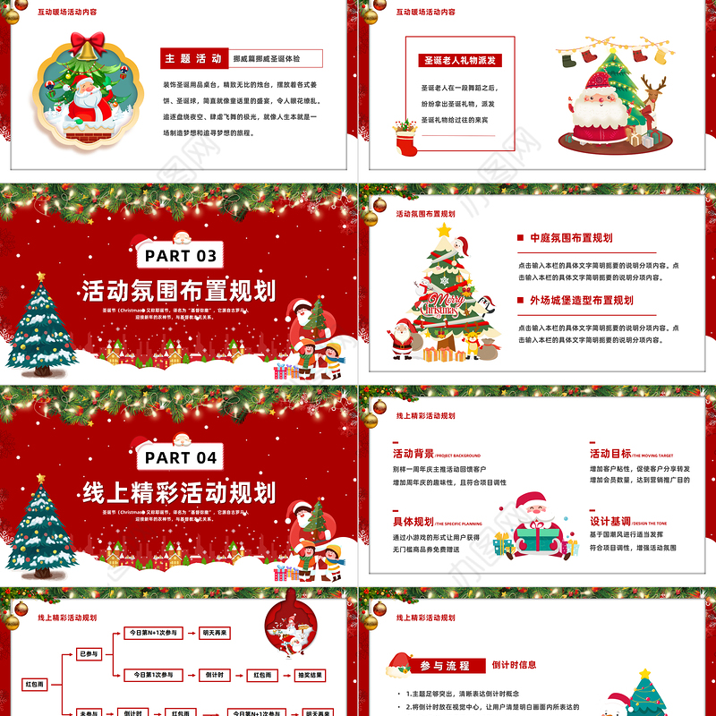 2022圣诞节促销活动方案PPT红色卡通风商超圣诞快乐节日策划活动方案模板