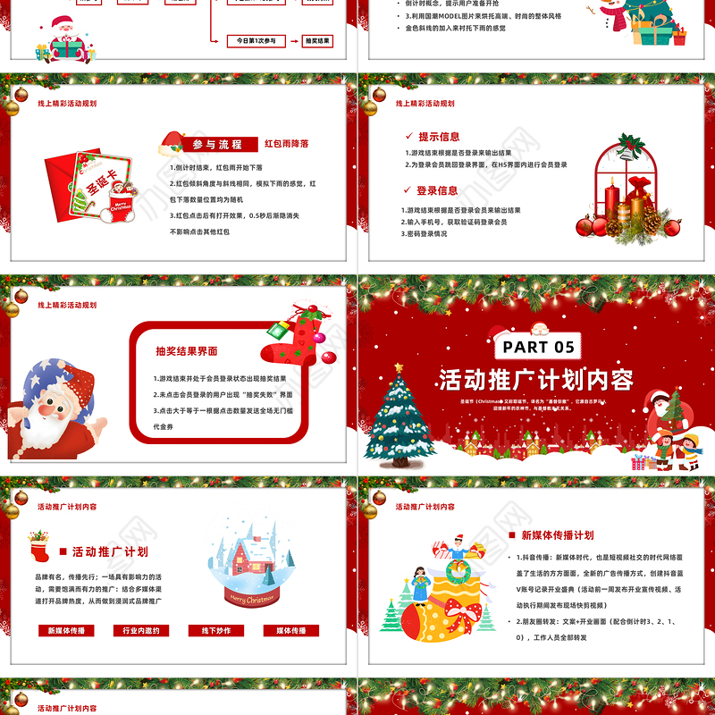 2022圣诞节促销活动方案PPT红色卡通风商超圣诞快乐节日策划活动方案模板