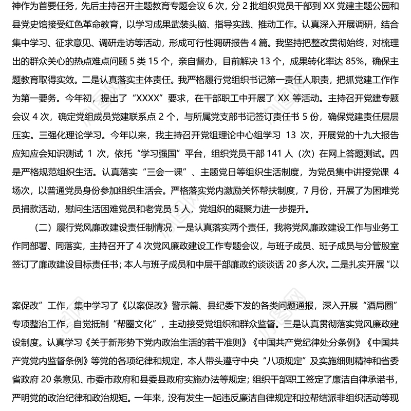 2019年度履行党建责任制述职报告党建工作述职报告