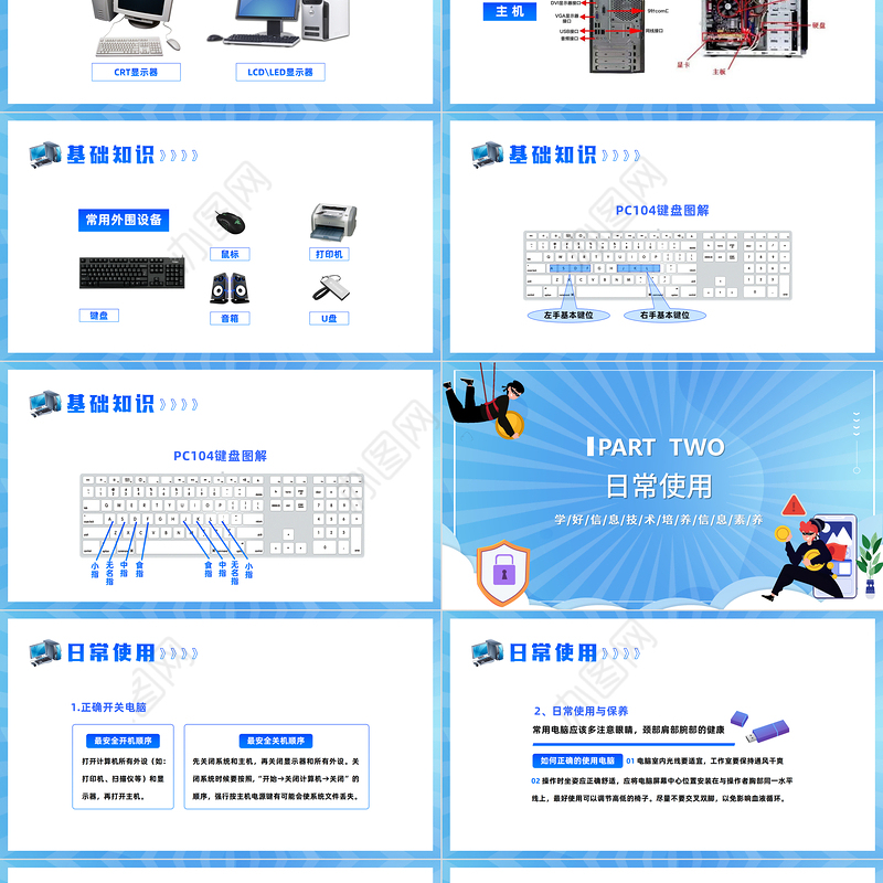 2022电脑基本操作PPT插画风电脑基础操作知识培训课件模板