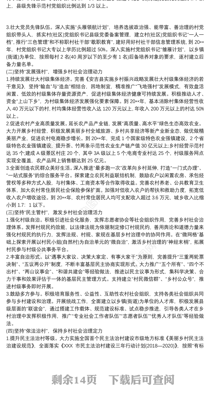 乡村治理体系建设试点实施方案