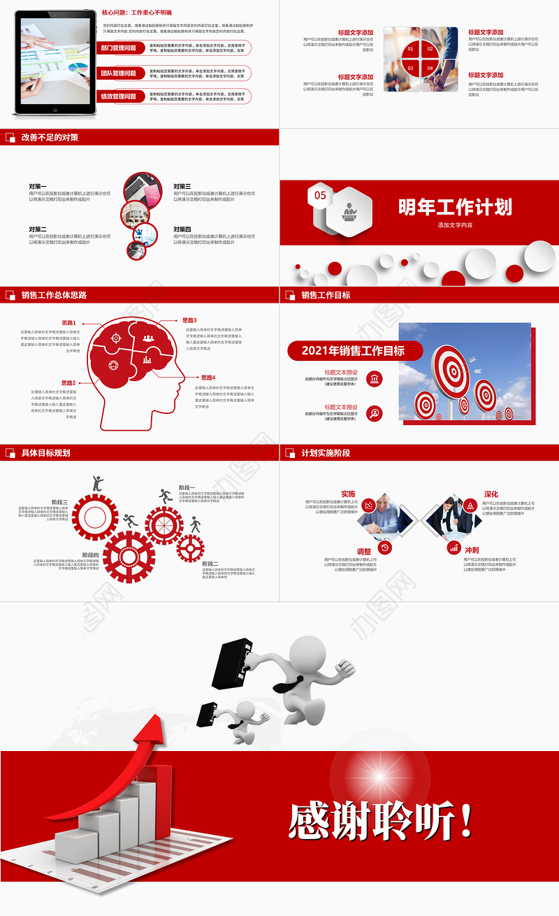 2021销售部工作总结PPT微粒体红色述职报告新年工作计划模板