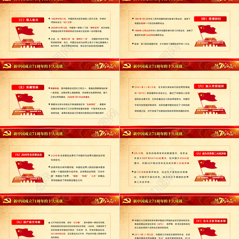 红色喜庆2020庆祝建国71周年喜迎国庆党员教育党课PPT