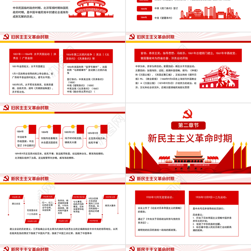 中国近代史时间轴PPT简洁大气1840-1949旧民主主义革命时期和新民主主义革命时期历史事件回顾课件