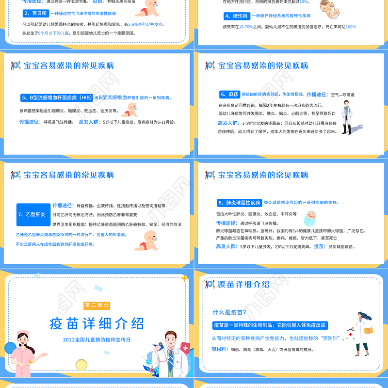 儿童疫苗接种知识PPT简约插画风2022年儿童幼儿预防接种知识讲座课件模板