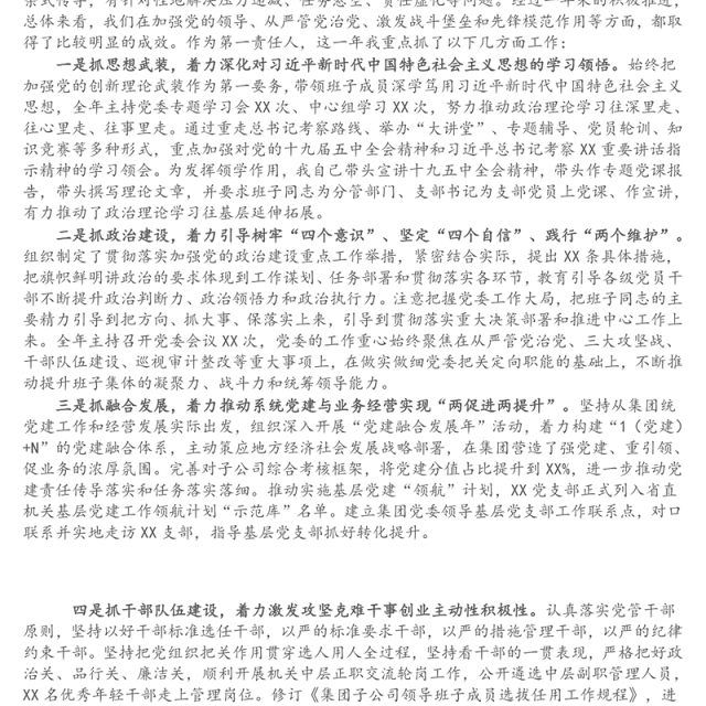 集团党委书记年度个人述职述德述廉报告