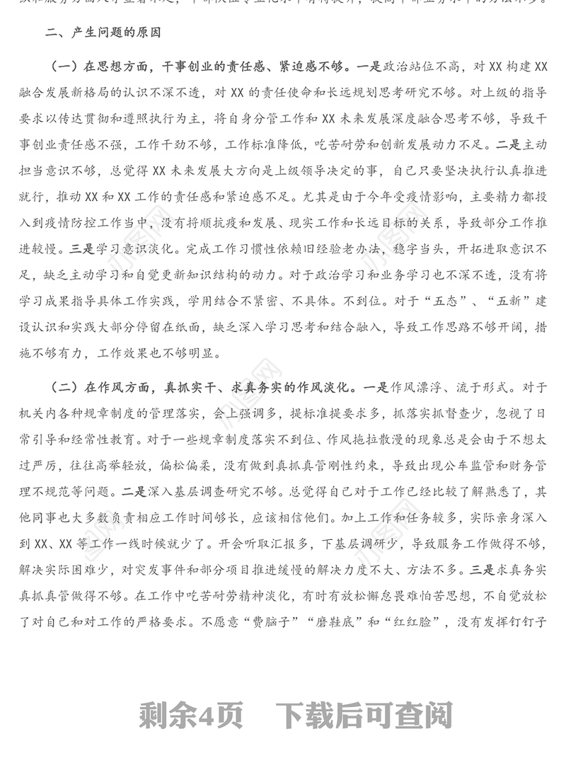 示范区巡察反馈整改专题民主生活会个人检查剖析材料