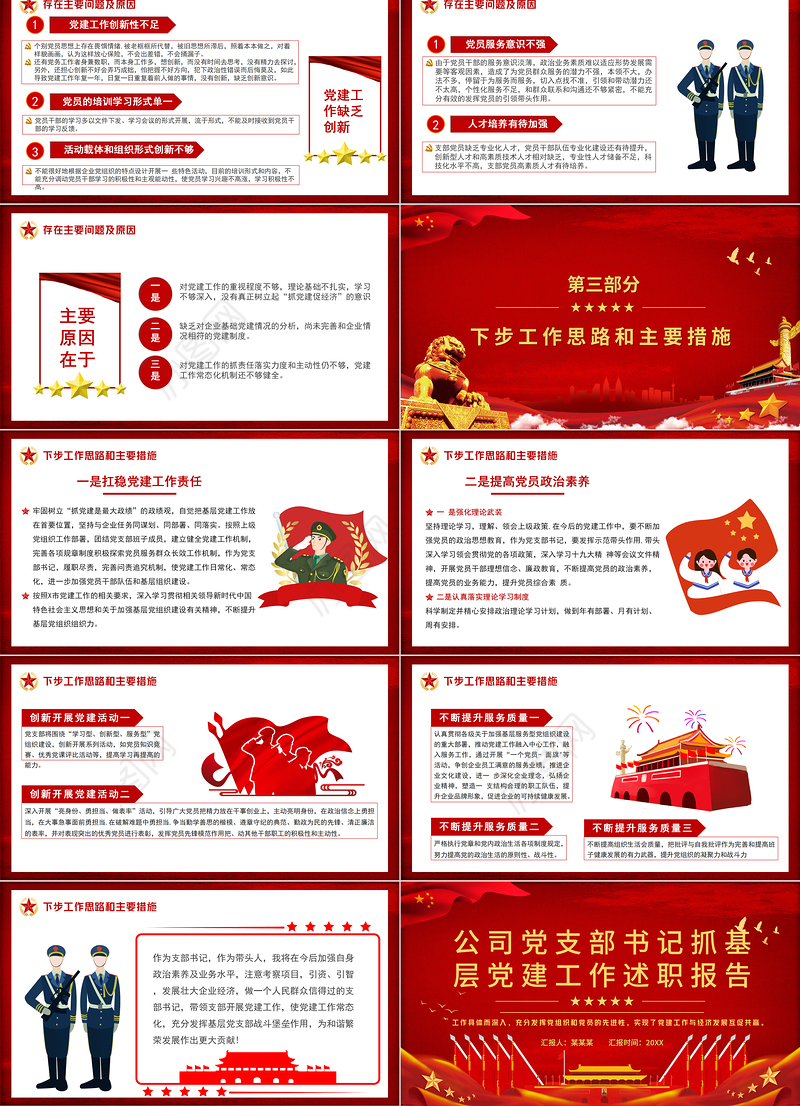 党支部书记抓基层党建工作述职报告PPT红色党政风公司党支部书记专题党课课件