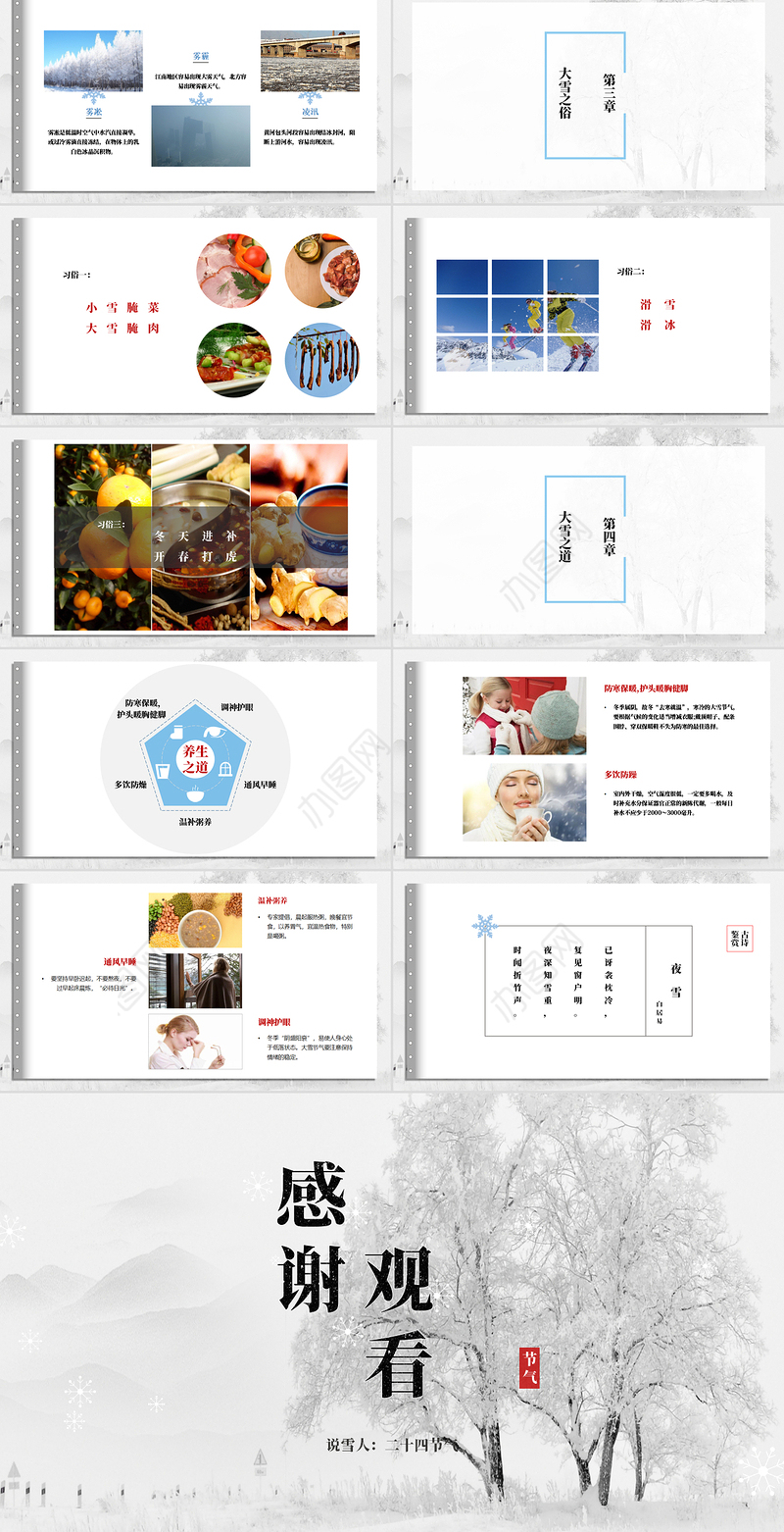 二十四节气之大雪白色简约PPT模板
