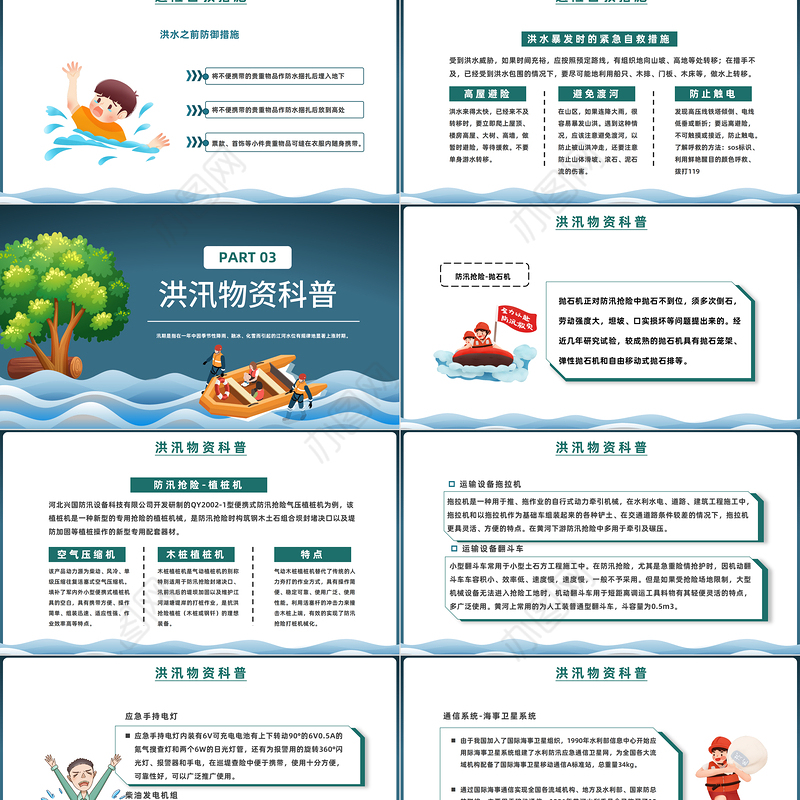 2023防洪知识培训PPT卡通插画风雨季防洪防汛基本知识培训课件模板下载