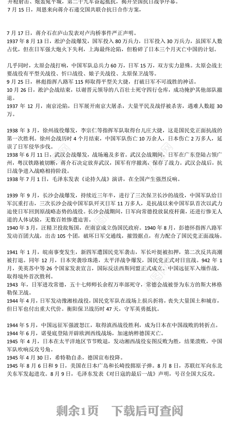 简洁大气抗日战争全过程PPT纪念抗战胜利80周年课件下载(讲稿)