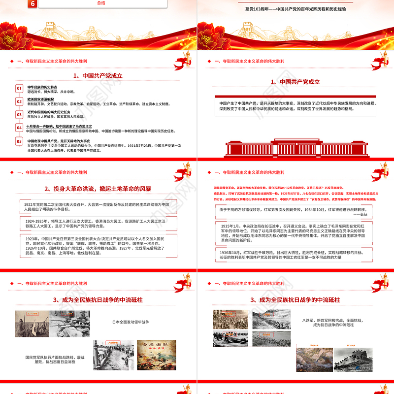 庆祝建党103周年PPT红色党政风中国共产党的百年光辉历程和历史经验七一党课下载